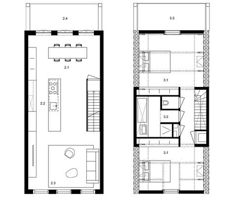 Social Housing Architecture, House Plans 2 Story, Luxury Floor Plans, Townhouse Interior, Interior Architecture Drawing, Long House, Compact House, Vintage House Plans, Mix Use Building