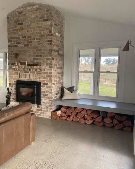 I just had to share one more shot of our concrete bench seat next to this beautiful built in fireplace. #TheConcreteShed#ConcreteBench#CustomConcrete#CountryHome#CountryStyle#FireBench#ConcreteFireBench#BenchSeat Concrete Bench Seat, Built In Fireplace, Concrete Bench, Light Film, Home Fireplace, Bench Seat, Country Style, Shed, Built In