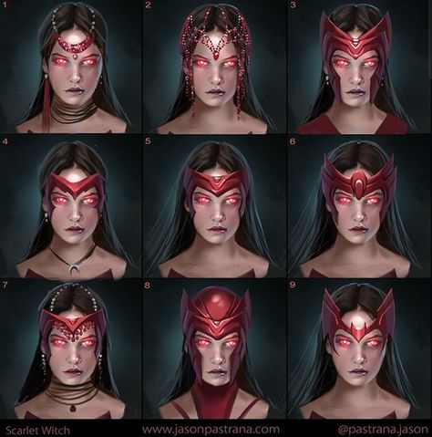 Scarlet Witch Costume Concept Art, Scarlet Witch Outfit Art, Scarlet Witch Costume Design, Scarlet Witch Suit Design, Scarlet Witch Outfit Ideas, Scarlet Witch Redesign, Scarlet Witch Comic Costume, Scarlet Witch Headpiece, Witch Headdress