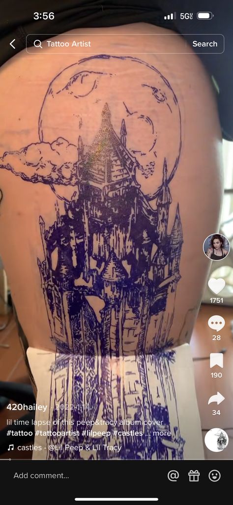 Lil Peep Castles, Lil Peep Castles Tattoo, Type Tattoo, Castle Tattoo, Blackwork Tattoo, Tattoo Stencils, Piercing Tattoo, Body Mods, Tattoo Sketches