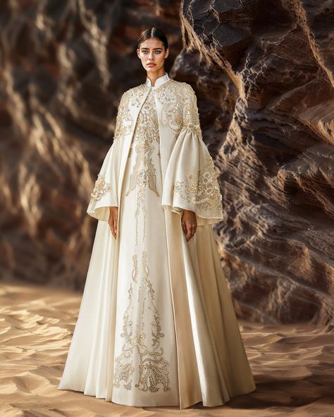 Discover the magic of our Kaftan 2025 collection. Our double taffeta kaftan, featuring a captivating cape and shoulder embellishments, is the epitome of luxury. ​ #SaiidKobeisy​​ #KaftanCollection​ #HauteCouture Royal Dinner, Saiid Kobeisy, Kaftan Designs, Dress Kaftan, Fashion Gowns, Luxury Wedding Dress, Bridal Inspo, Fall Winter 2024, Full Length Dress