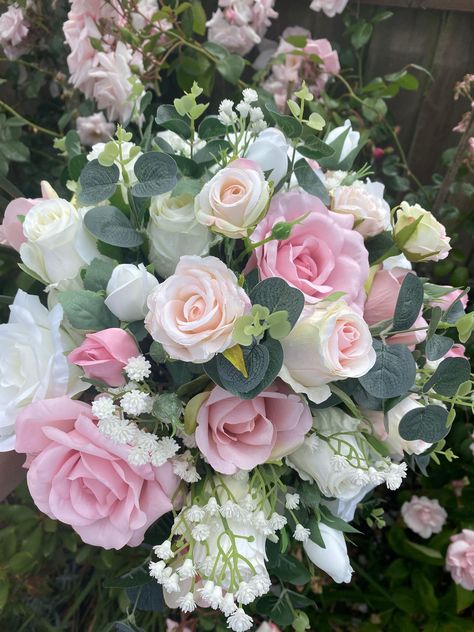 Green And Pink Floral Arrangements, Pink Roses And Eucalyptus Bouquet, Sage Green And Pink Bouquet, Bridal Bouquet Pink And Green, Wedding Bouquets Pink And Green, Pink And Green Bridal Bouquet, Pink White Green Bouquet, Pink And Green Wedding Flowers, Pink And Green Flower Arrangements