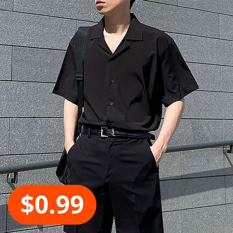 Chinese Collar Polo For Men Outfit, Black Top Outfit Men, Black Polo Shirt Outfit Men, Black Collared Shirt Outfit, Black Polo Outfit Men, Black Polo Outfit, Polo Outfit Men, Korean Men Fashion, Black Collared Shirt