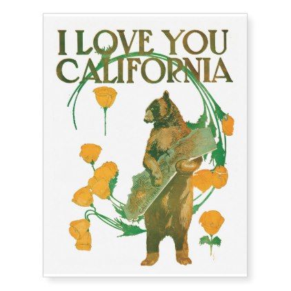 I Love You California Bear temporary tattoo - coast design nature ocean diy custom Bear Cocktail, Ocean Diy, California Poster, California Bear, Nature Ocean, California Art, Vintage California, Canvas Decor, Party Napkins