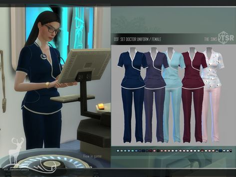 Vet Uniform Sims 4, Sims4 Scrubs Cc, Sims Uniform Cc, Sims 4 Doctor Scrubs Cc, Sims 4 Vet Outfit, Sims 4 Work Uniform Cc, Sims 4 Doctor Career, Sims 4 Hospital Clothes, Ts4 Doctor Cc