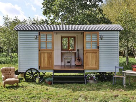 Shepherds Hut For Sale, Painted Wooden Floors, Circus Wagon, Shepherds Huts, Shepherd Hut, Stable Doors, Shepherd Huts, Oak Windows, Solid Oak Floors