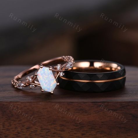 Here we have a Vintage White Opal Couples Ring Rose Gold Matching Ring Set His and Hers Wedding Band Promise Ring For Men For Women October Birthstone Ring. Moss agate set: https://www.etsy.com/listing/1716926987/vintage-green-moss-agate-couples-ring?click_key=976c78ae43186872022d4c59854a52d0ed895813%3A1716926987&click_sum=15a89b76&ref=shop_home_active_36&pro=1&frs=1 Green emerald set: https://www.etsy.com/listing/1713102440/vintage-green-emerald-couples-ring-rose?click_key=90d98b915f7b0263b61f5 Wedding Rings For Both Men And Women, Matching Wedding Sets His And Hers, Mens Crystal Ring, Outdoor Wedding Rings, Vintage Wedding Rings Sets His And Hers, Wedding Rings 2 Piece, His And Hers Wedding Rings Sets Couples, Matching Wedding Rings For Couples, Wedding Ring Matching His And Hers