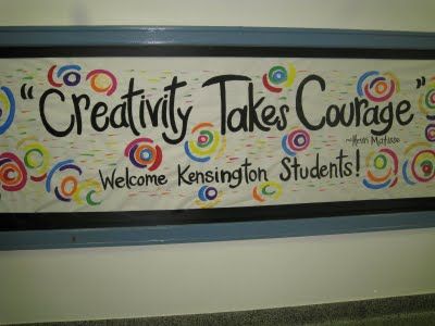 Bulletin Boards to Remember: Creativity Takes Courage August Bulletin Boards, Creativity Takes Courage, Art Bulletin Boards, Art Room Posters, Back To School Bulletin Boards, School Murals, Bulletin Board Display, Welcome Back To School, Classroom Bulletin Boards