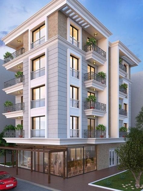 Residence Elevation, Modern Apartment Building, Apartment Facade, Architecture Residence, Home Designs Exterior, Apartments Exterior, Facade Architecture Design, Residential Building Design, Classic Building