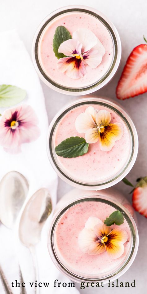 Strawberries And Cream Recipe, Strawberry Pot, Spring Recipes Dessert, Strawberry Pots, The View From Great Island, Spring Dessert, Custard Desserts, Creme Dessert, Rich Desserts