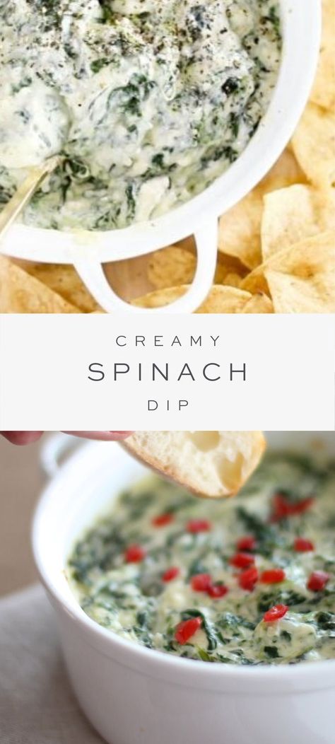 This creamy spinach dip recipe is quick and easy to prepare, making it a great last minute appetizer that feels anything but last minute. #spinachdip #diprecipe #appetizer #superbowl #superbowlfood #superbowlappetizer #julieblanner #gameday Spinach Cream Cheese Dip, Spinach Dip With Cream Cheese, Creamy Spinach Dip Recipe, Quick Appetizers Last Minute, Cheese Spinach Dip, Warm Spinach Dip, Best Spinach Dip, Spinach Cheese Dip, Spinach Dip Easy