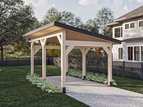 050G-0222: One-Car Carport Plan; 12'x21' Carport With Shed Attached, Open Carport With Storage Room, Carport In Front Of Garage, Outdoor Pergola Ideas, Single Carport, Carport Addition, Carport Design, Car Porch Design, Modern Carport