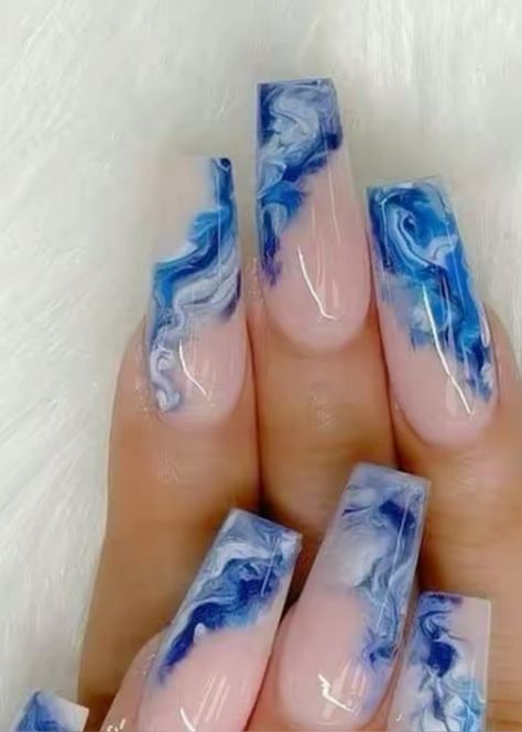 Blue Marble Nails, Beach Nail, Elegant Manicure, Girly Acrylic Nails, Gel Nail Design, Unique Acrylic Nails, Summer Acrylic Nails, Beach Nails, Marble Nails