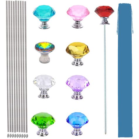 PRICES MAY VARY. When you don't know which color to chose, you can order this 9 color fairy garden stakes to DIY various theme dismond stakes with your own beads. Totally 9 pcs diamond tops in 9 attractive colors which are red, pink, purple, yellow, lake blue, deep blue, green, crytal clear and rainbow. The stakes are made of stainless steel. So they're durable and will last long when buried in the dirt. The length of the sticks are 13 inch long with screw stoppers. Beades not included. You can Fairy Garden Stakes, Witchy Diy, Vintage Bed Frame, Diy Fairy Garden, Plant Ties, Diamond Tops, Diamond Top, Attractive Colors, Witchy Crafts