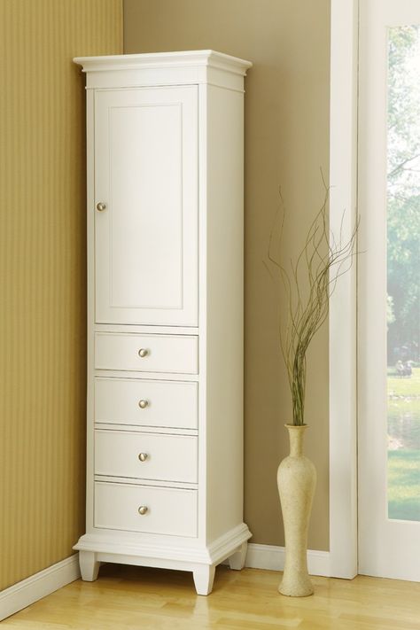 Tall Narrow Storage Cabinet, Corner Linen Cabinet, White Linen Cabinet, Freestanding Closet, Small Linen Closets, Linen Storage Cabinet, Bathroom Floor Storage Cabinet, Muebles Shabby Chic, Linen Closets