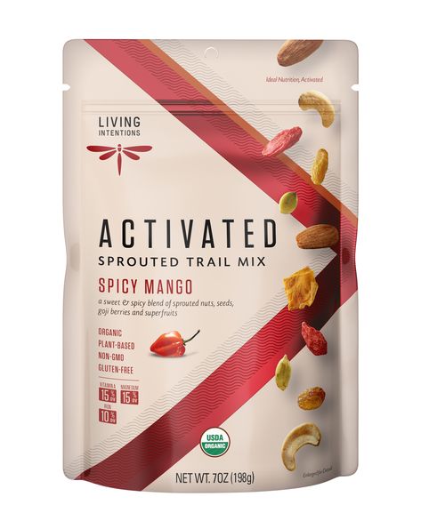 Trail Mix | Sprouted | Spicy Mango | Organic | 6 x 7 oz | Living Intentions Healthy Packaged Snacks, Sprouted Pumpkin Seeds, Packaged Snacks, Healthy Seeds, Raw Cashews, Nuts And Seeds, Pretty Packaging, Organic Plants, Goji Berries