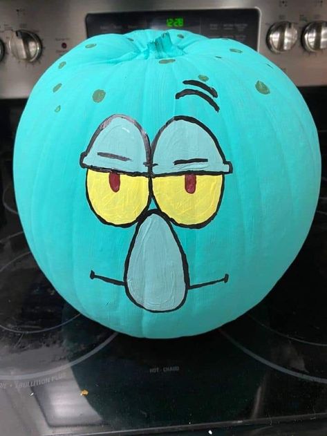 Squidward Painting Pumpkin, Guy Pumpkin Painting Ideas, Pumpkin Painting Ideas Spongebob, Sully Pumpkin Painting, Grinch Pumpkin Painting, Spongebob Pumpkin Painting, Squidward Pumpkin, Punkin Paintings Ideas, Things To Paint On A Pumpkin