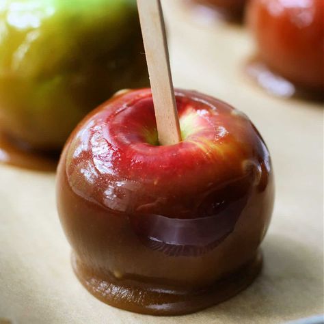 Dairy Free Caramel Apples. Dairy Free Caramel, Vegan Caramel Apple, Caramel Coat, Fall Parties, Vegan Caramel, Milk Syrup, Apple Dip, Candy Thermometer, Allergy Friendly