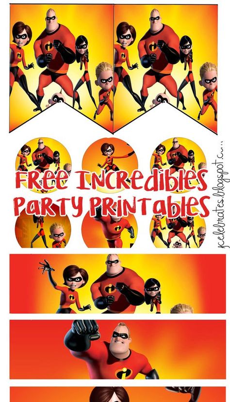 FREE Incredibles 2 Birthday Party Printable Files | Banner | Cupcake Toppers | Water Bottle Label | Invitation Incredibles Party Decorations, The Incredibles Party Ideas, The Incredibles Birthday Party, Incredibles Cake, Incredibles Party, Incredibles Birthday Party, 2 Birthday Party, Birthday Party Invitations Free, Kids Banner