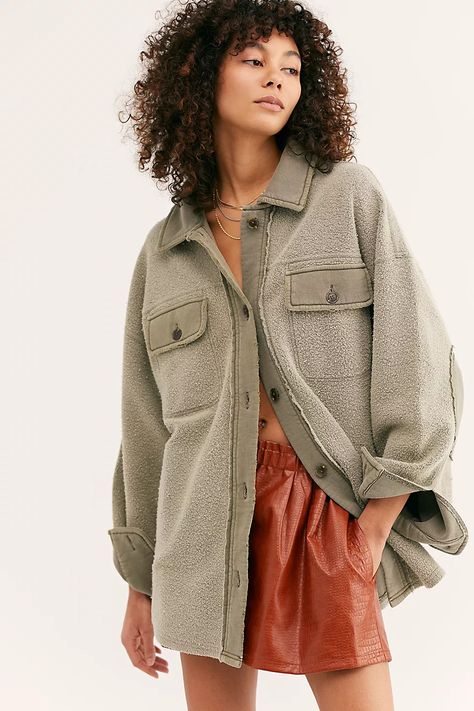 https://s7d5.scene7.com/is/image/FreePeople/51967610_230_a/?$a15-pdp-detail-shot$&fit=constrain&fmt=webp&qlt=80&wid=960 Ruby Jacket Outfit, Free People Ruby Jacket, Oversized Shacket, Fashion Reference, Festival Jacket, Soft Jacket, Free People Store, Free People Jacket, Green Button