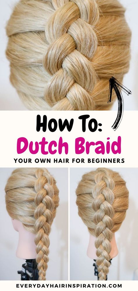 Dutch braids for beginners Overnight Heatless Waves, Hair For Beginners, Braid Your Own Hair, Blond Rose, Dutch Braid Tutorial, French Braids Tutorial, Heatless Waves, How To Braid, Gymnastics Hair