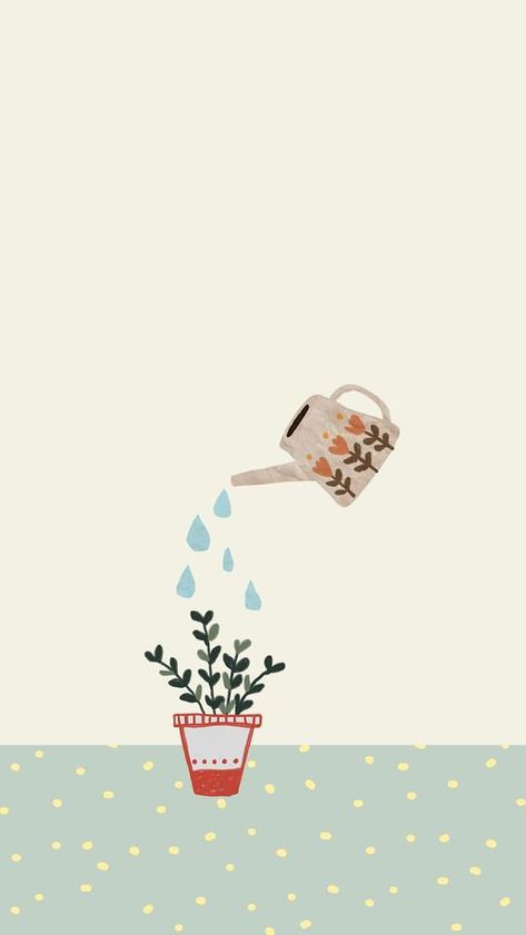 Plant Growing Drawing, Watering Plants Aesthetic, Water Can Drawing, Watering Can Doodle, Watering Plants Drawing, Watering Plants Illustration, Watering Can Drawing, Plant Iphone Wallpaper, Watering Can Tattoo