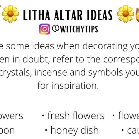 Tips for Witches Everywhere! ✨ on Instagram: "In need of a little last minute Litha altar decorating? Here’s a few ideas on items you can add to your altar to decorate for Midsummer! ☀️🧚🏻‍♀️" Litha Altar, June 16, How To Decorate, Last Minute, Need This, Make Me Smile, Witch, Canning, On Instagram