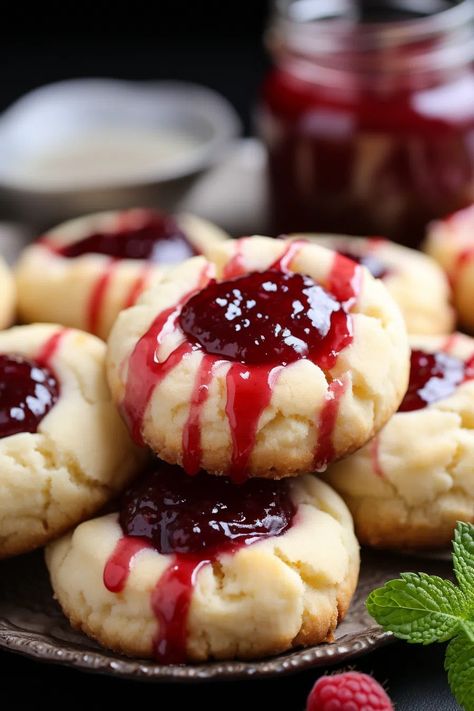 Raspberry Cheesecake Thumbprint Cookies - That Oven Feelin Creamed Peas And Potatoes, Raspberry Thumbprint Cookies, Raspberry Swirl Cheesecake, Thumbprint Cookie, Creamed Peas, Swirl Cheesecake, Thumbprint Cookies Recipe, Raspberry Preserves, Organized Chaos