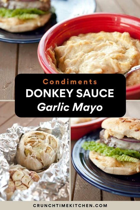 This homemade donkey sauce is a Guy Fieri original and I have to give him credit. It's might just be the best burger sauce out there! crunchtimekitchen.com #burgers #donkeysauce #guyfieri #condiments Best Burger Sauce, Donkey Sauce, Quick Casseroles, Garlic Mayo, The Best Burger, Condiment Recipes, Garlic Aioli, Baked Garlic, Burger Sauce