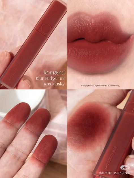 Romand Blur Fudge Tint, Pretty Lipstick Colors, Make Up Kits, Korean Lip Tint, Peach Makeup, Body Cosmetics, Lip Makeup Tutorial, Makeup Accesories, Fancy Makeup