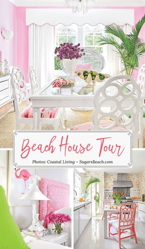 Beach Cottage Fireplace, Bright Beach Decor, Beach Dining Room, Palm Beach Decor, Cottage Beach House, Beach House Tour, Beach Dining, Beach Living Room, Palm Beach Style