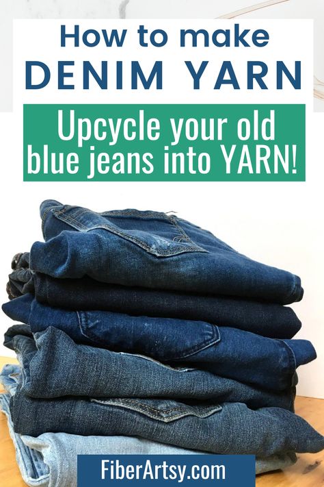 Upcycle your old jeans into denim yarn to create a new pair of jeans or other handmade #Upcycling #Patchwork #Denim_Jean_Crafts #Denim_Rugs Denim Jean Crafts, Jean Rug, Jean Crafts Ideas, Jeans Projects, Jean Projects, Denim Yarn, Upcycled Denim Diy, Crochet Step By Step, Yarn Projects Crochet