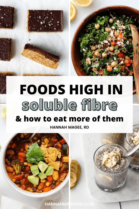 graphic titled foods high in soluble fibre and how to eat more of them with images of food Fiber Foods List, Peanut Butter Oatmeal Bars, Healthy Tuna, Fiber Diet, High Fiber Diet, Soluble Fiber, Fiber Rich Foods, High Fiber Foods, Low Cholesterol