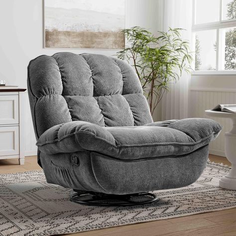 PRICES MAY VARY. 【Swivel Rocker Recliner】 This nursery glider chair is covered with soft chenille fabric and filled with double-layer of sponge. Sitting on it is like falling into a cloud, relieves all your muscle fatigue and brings ultimate comfort. Pocket on the right side of the overstuffed chair keeps remotes and other small items, you can watching TV, read newspaper on the recliner rocking chair. 【Big and Tall Recliners】 This big man oversized recliner dimension is 41.73"D x 44.09"W x 40.16 Big Recliner Chair, Wide Recliner Chair, Swivel Rocker Recliners, Oversized Rocking Chair, Double Recliners In Living Room, Cozy Rocking Chair, Best Reading Chair, Living Room Recliners Ideas, Cute Recliner Chairs