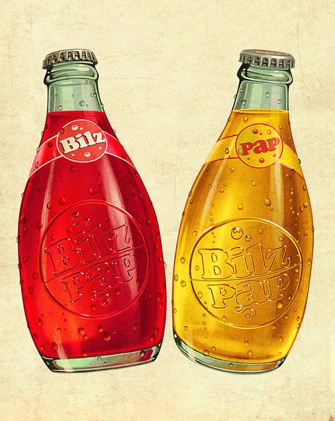 Bilz & Pap RETRO by Oscar Ramos, via Behance Vintage Soda Bottles, Food Art Photography, Juice Packaging, Retro Ads, Illustration Food, Beverage Packaging, Bottle Packaging, Creative Packaging Design, Retro Illustration