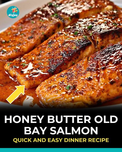 Turn salmon into a restaurant-quality dish with this honey butter old bay salmon recipe! It's quick, easy, and delicious. Old Bay Salmon Recipes, Salmon Old Bay Recipes, Honey Garlic Butter Baked Salmon, Cajun Honey Butter Salmon Recipes, Old Bay Salmon, Honey Butter Old Bay Salmon, Salmon Patties With Old Bay Seasoning, Easy Honey Butter, Parmesan Salmon