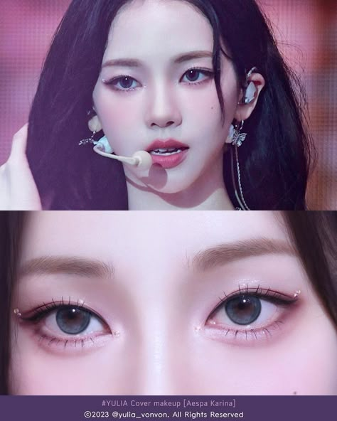 Karina Eye Makeup, Aespa Eye Makeup, Kpop Stage Makeup, Kpop Idol Makeup Look, Idol Makeup Look, Kpop Idols Makeup, Karina Makeup, Idol Makeup, Makeup Ulzzang