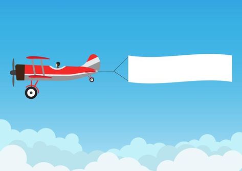 Retro airplane flying with advertising banner on blue sky - Vector illustration Plane With Banner, Airplane Banner, Retro Airplane, Flying Banner, Airplane Quilt, Birthday Bulletin Boards, Scrapbook Letters, Airplane Theme, Advertising Banner