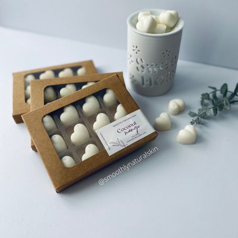 Heart wax melts are a perfect gift for yourself or a loved one! Our wax melts are made with 100% natural soy wax and high-quality fragrance oils (phthalate free). Our soy wax is vegan, is natural and eco-friendly. Due to the use of 100% natural soy wax, some frosting may occur on the wax melt, but this will not affect the quality and use of the wax melt. Color: Some of the fragrance can turn the wax to a beige or yellow color. If you are looking for just white color contact me before your purchase.  Use: our wax melts can be used in an electric wax warmer or tealight wax warmer. Each pack contains 12 wax melts and weigh around 80 g in total. Warning: please read the safety sticker and keep out of reach of children.  If you have any questions, please send a message. Customer satisfaction is Wax Photoshoot, Wax Melt Packaging Ideas, Wax Melts Packaging Ideas, Herbal Pharmacy, Wax Melts Packaging, Electric Wax Warmer, Soy Melts, Handmade Wax Melts, Diy Wax