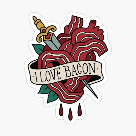 Bacon Tattoo, Decorating Water Bottles, Tattoo Heart, Colorful Characters, Heart Tattoo Designs, Sticker Water Bottle, Bottle Sticker, Decorated Water Bottles, Sticker Laptop