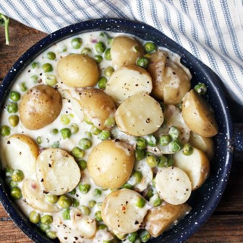 You can certainly make this dish with frozen peas and/or mini potatoes when garden fresh peas and new potatoes are out of season. Peas And New Potatoes, Fresh Pea Recipes, Creamed Peas And Potatoes, Potatoes And Peas, Garden Peas, Creamed Peas, New Potatoes, Creamed Potatoes, Potato Vegetable