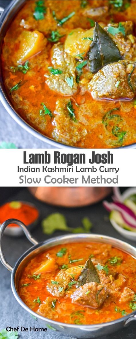 Indian Kashmiri Lamb Rogan Josh with Rice Slow Cooker Method | chefdehome.com Rice Slow Cooker, Lamb Curry Recipes, Lamb Rogan Josh, Rogan Josh, Mutton Recipes, Lamb Curry, Lamb Dishes, Curry Dishes, India Food