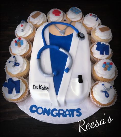 Medical Theme Cake, Doctor Theme Cake, Nursing Graduation Cakes, Cake With Matching Cupcakes, Nurse Graduation Party Decorations, Medical Cake, Doctor Cake, Grad Cake, Customized Cake