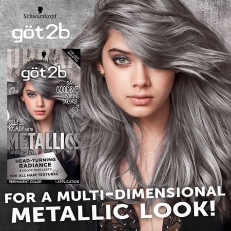 M72 Dusty Silver Got2b Metallics, Metallic Hair Color, Grey Hair Extensions, Silver Hair Dye, Schwarzkopf Got2b, Light Brunette, Grey Hair Dye, Dark Blonde Hair Color, Natural Hair Wigs