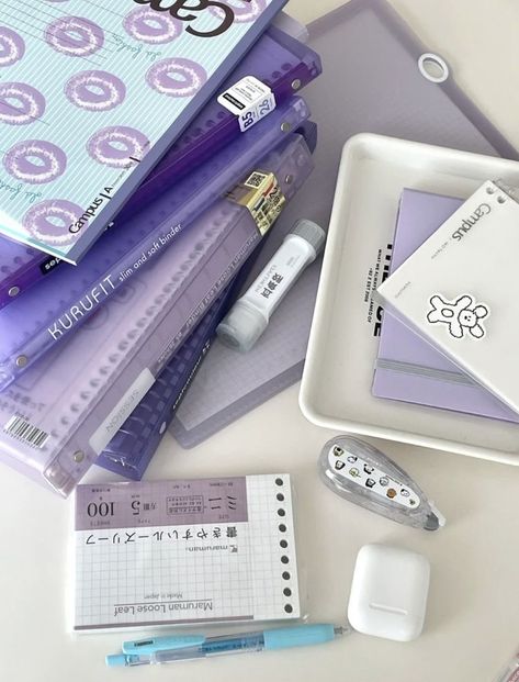 Purple Stationary, Japanese School Supplies, Studying Stationary, Pretty School Supplies, Stationery Obsession, Cute Stationary School Supplies, Violet Aesthetic, School Bag Essentials, Cute School Stationary