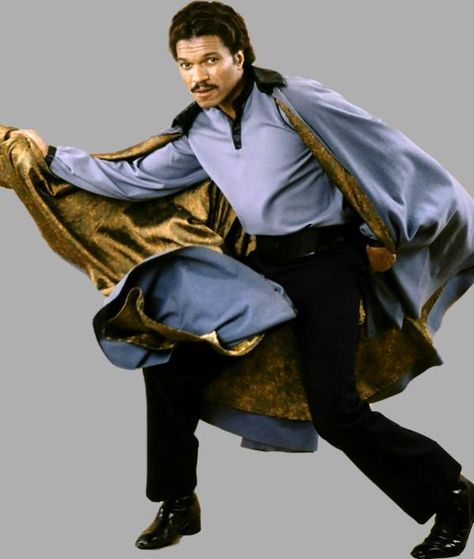 Billy Dee Williams as Lando Calrissian.  A fictional character in the Star Wars universe. He is portrayed by Billy Dee Williams in Star Wars Episode V: The Empire Strikes Back and Star Wars Episode VI: Return of the Jedi. He also appears frequently in the Star Wars "Expanded Universe" of novels, comic books and video games, including a series of novels in which he is the primary protagonist. Geek Pride Day, Dark Vader, Billy Dee Williams, Photos Rares, Lando Calrissian, Dark Vador, Star Wars Trilogy, Promotional Photos, Star Wars Day