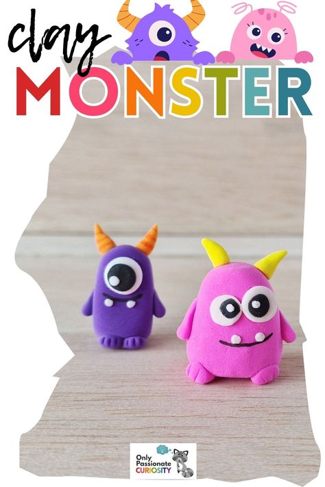 Here's a fun craft idea, with step-by-step instructions: a clay monster! In this post, you'll also find some suggestions for other great clay crafts and art projects! Simple Clay Art For Kids, Kindergarten Clay Art Projects, Clay Ideas For Kids, Air Dry Clay Ideas For Kids, Foam Clay Ideas, Clay Monster, Clay Art For Kids, Art Gala, Clay Projects For Kids