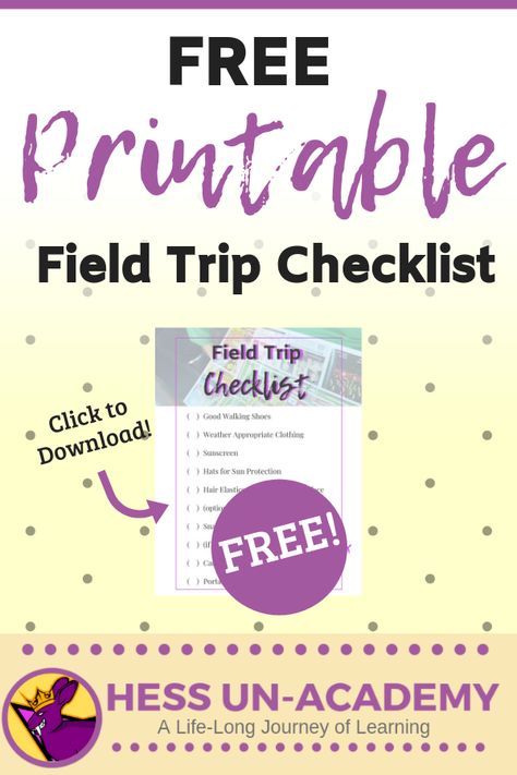 Free printable field trip checklist. Cheat sheet for planning your next field trip. Free printable for homeschoolers Field Trip Packing List, Field Trip Checklist, Trip Checklist, Homeschool Field Trips, Free Homeschool Printables, Alternative Education, Trip Packing, Desert Botanical Garden, Homeschool Tips