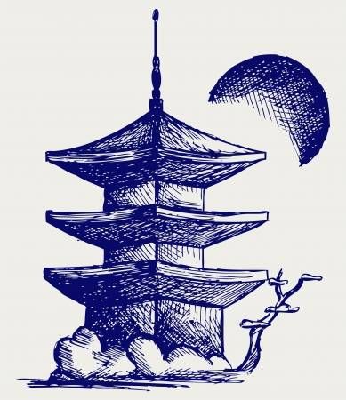 Japanese Temple Drawing, Tokyo Drawing, Temple Vector, Zen Temple, Samurai Drawing, Temple Drawing, Hipster Drawings, Japan Painting, Pen Drawings