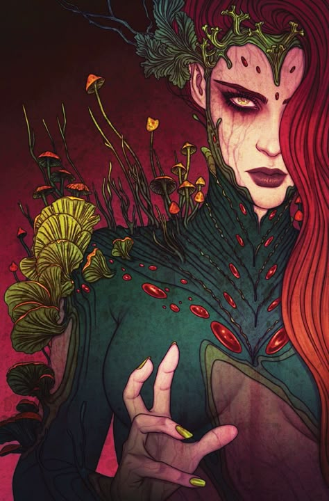 Jenny Frison Art, Poison Ivy Design, Poison Ivy Genderbend, Poison Ivy Fashion, Poison Ivy Dress, Jenny Frison, Poison Ivy Comic, Dc Poison Ivy, Poison Ivy Dc Comics